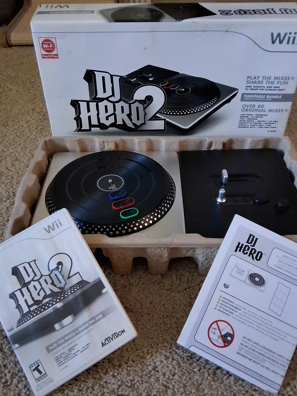 Nintendo Wii DJ Hero 2 Turntable Bundle in Original Box w/Instructions + CD Game